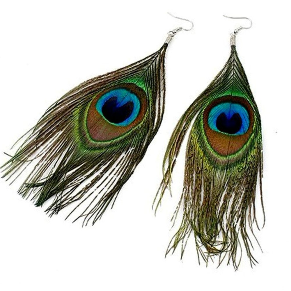 Beautiful Natural Peacock Feather Earrings